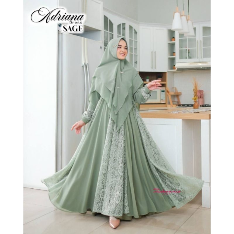 Gaun Maxi Wanita Zabannia Adriana Brukat Original untuk Pesta - Casual warna SAGE