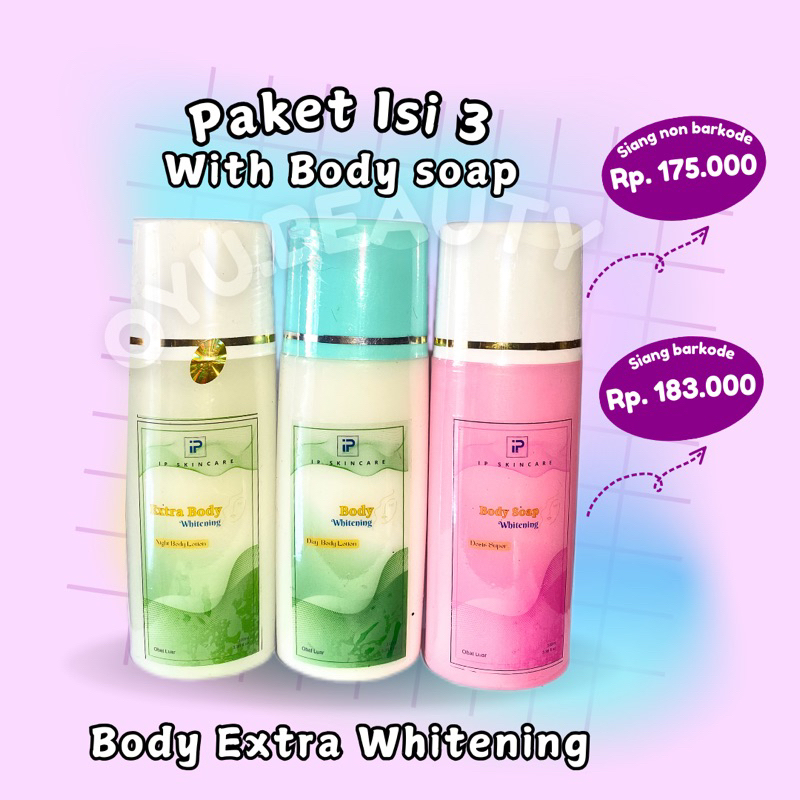 [IPUNG] Paket Extra Whitening Isi 3 (Hb malam pemutih + Hb siang pemutih + Sabun Pemutih Badan)