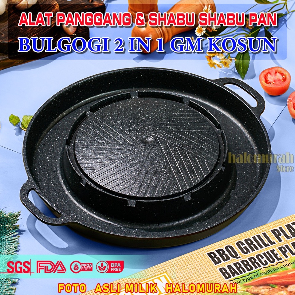 MOOKATA PAN Bulgogi 2 fungsi Panci shabu shabu Steamboat Rebusan Grill Pan Alat panggang BBQ 2IN1  P