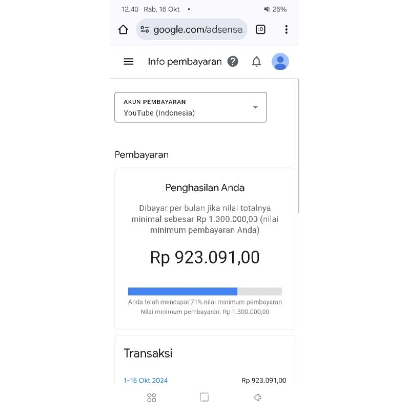 AKUN ADSENSE PIN DENGAN SALDO 923 RIBU TINGGAL JALAN AJA