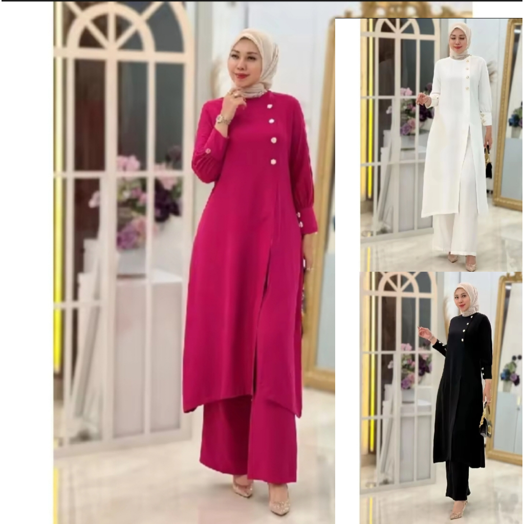 Setelan Tunik Crinkel Airflow Premium Adeline Set Wanita Tunik Celana Kulot