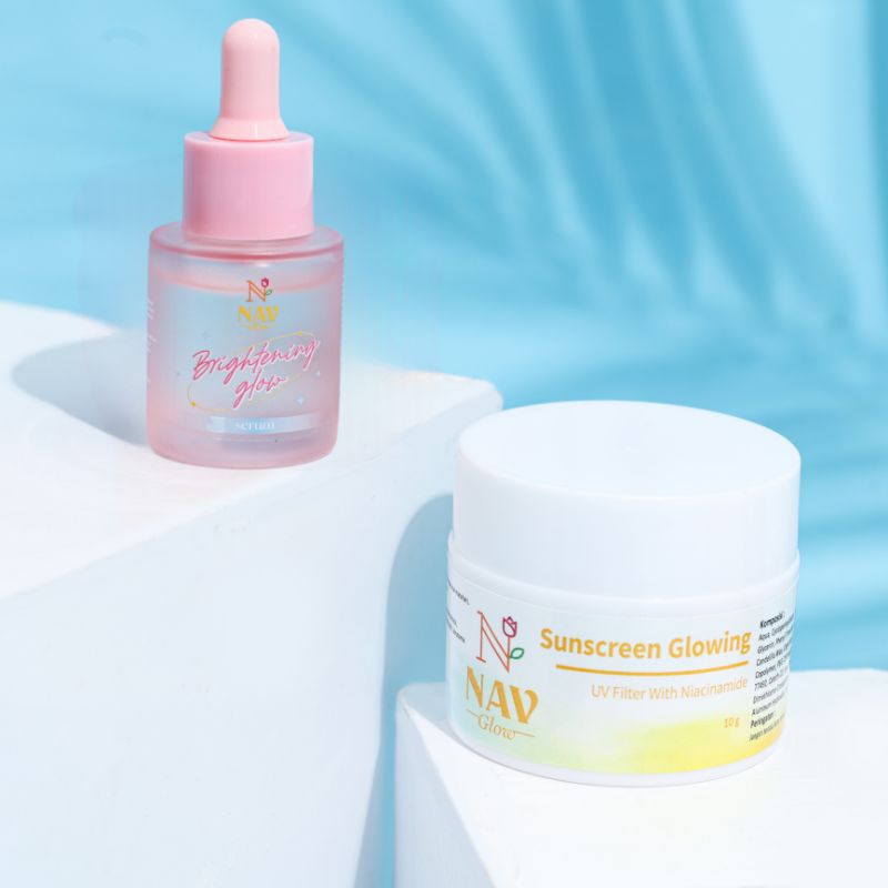 NAV GLOW Bundling (Serum Flek + Sunscreen glowing)Paket Pencerah Penghilang Flek Bekas Jerawat