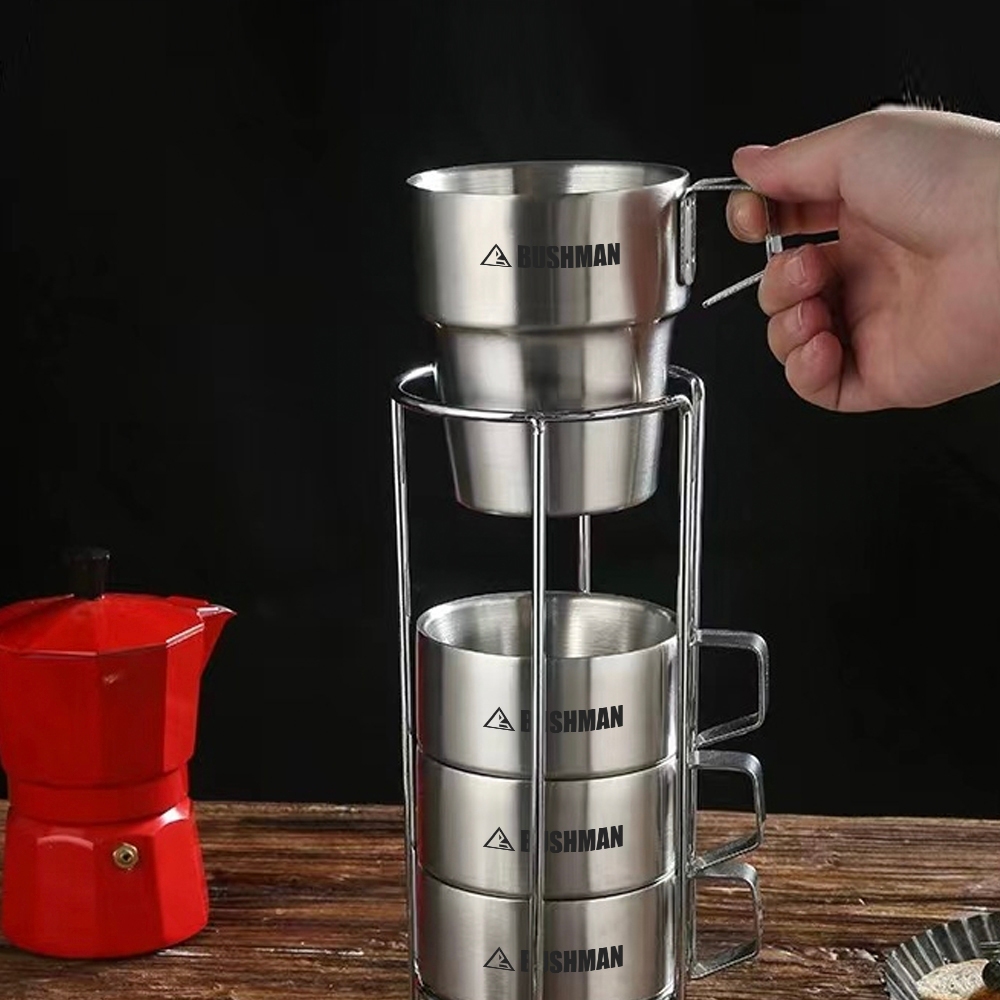 Gelas cangkir Mug doublewall stainless steel set 4 pcs ukuran 300ml Bushman