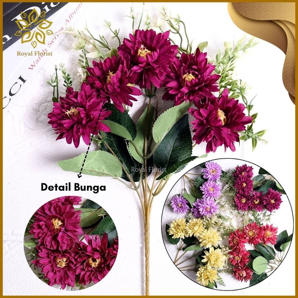 Bunga Krisan Import Cabang 5 Bouquet/Bunga Hias Dekorasi/Bunga Grosir/Bunga Dekorasi (NK-76)