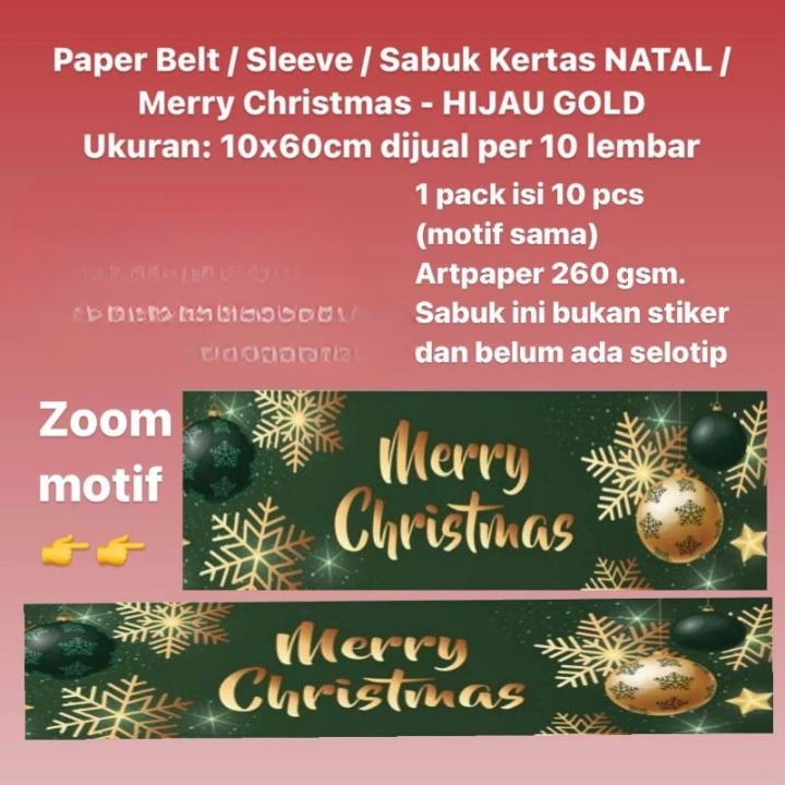 

1 Pack Isi 10 Lembar Paper Belt Motif Hijau Gold Sabuk Kertas Toples Box Hampers Natal