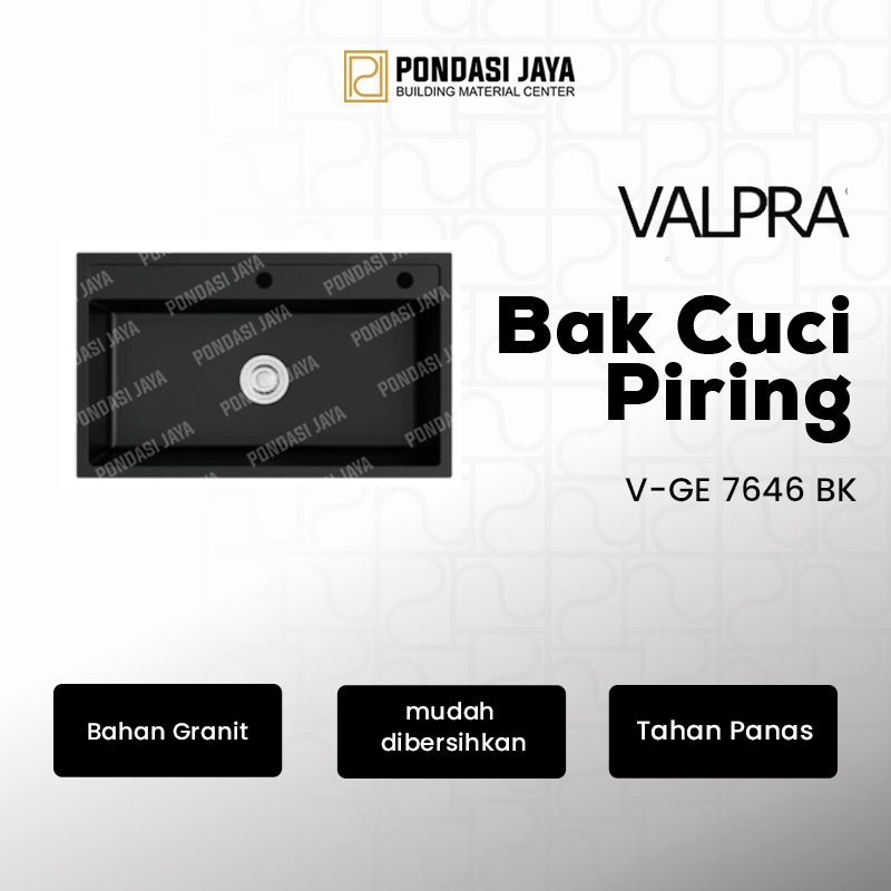 Valpra Kitchen Sink 1 Lubang Wastafel Cuci Piring Bak Cuci Piring Granit V GE 7646 Warna HItam