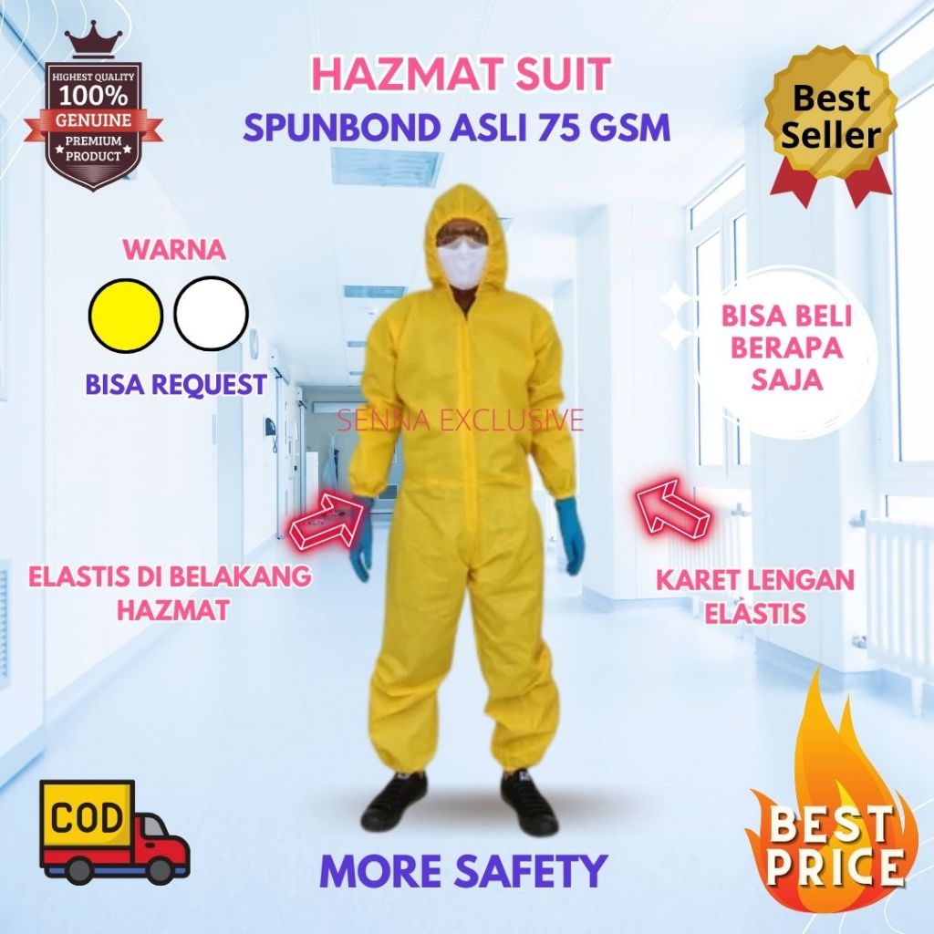 Baju APD COVID 19 Hazmat Suit Spunbond 75 non woven polypropylene