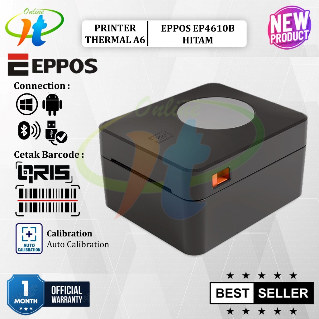 Eppos EP4610B Printer Bluetooth Barcode Thermal 100mm EP 4610B EP-4610B USB Cetak Resi A6