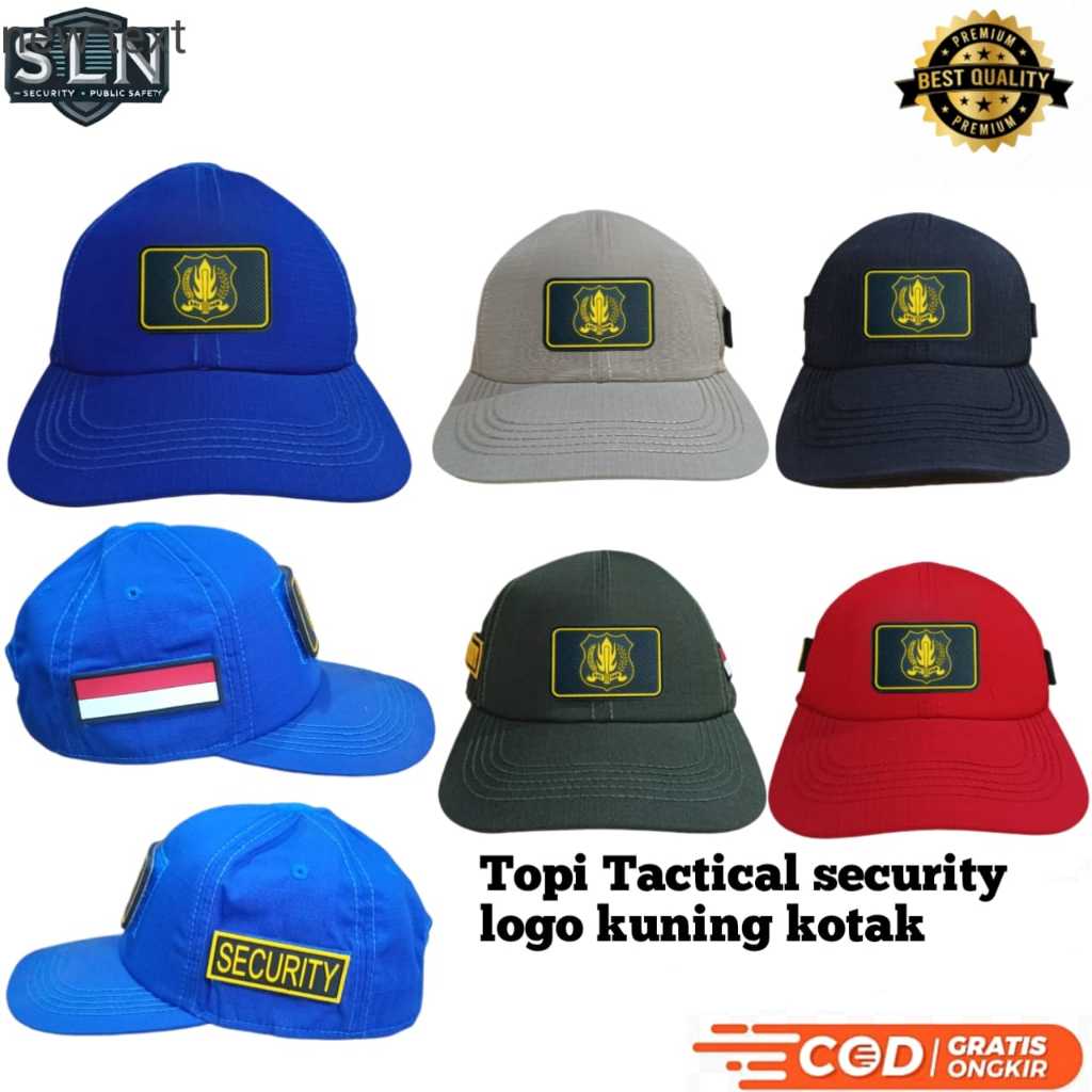 TOPI TACTICAL VELCRO SECURITY LOGO KUNING KOTAK FREE EMBLEM KARET | TOPI TACTICAL | TOPI SATPAM SLN