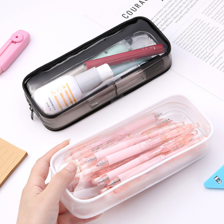 

LEEWOOS S6460 Kotak Pensil Transparan / Tempat Penyimpanan Kosmetik / Pouch Serbaguna Multifungsi