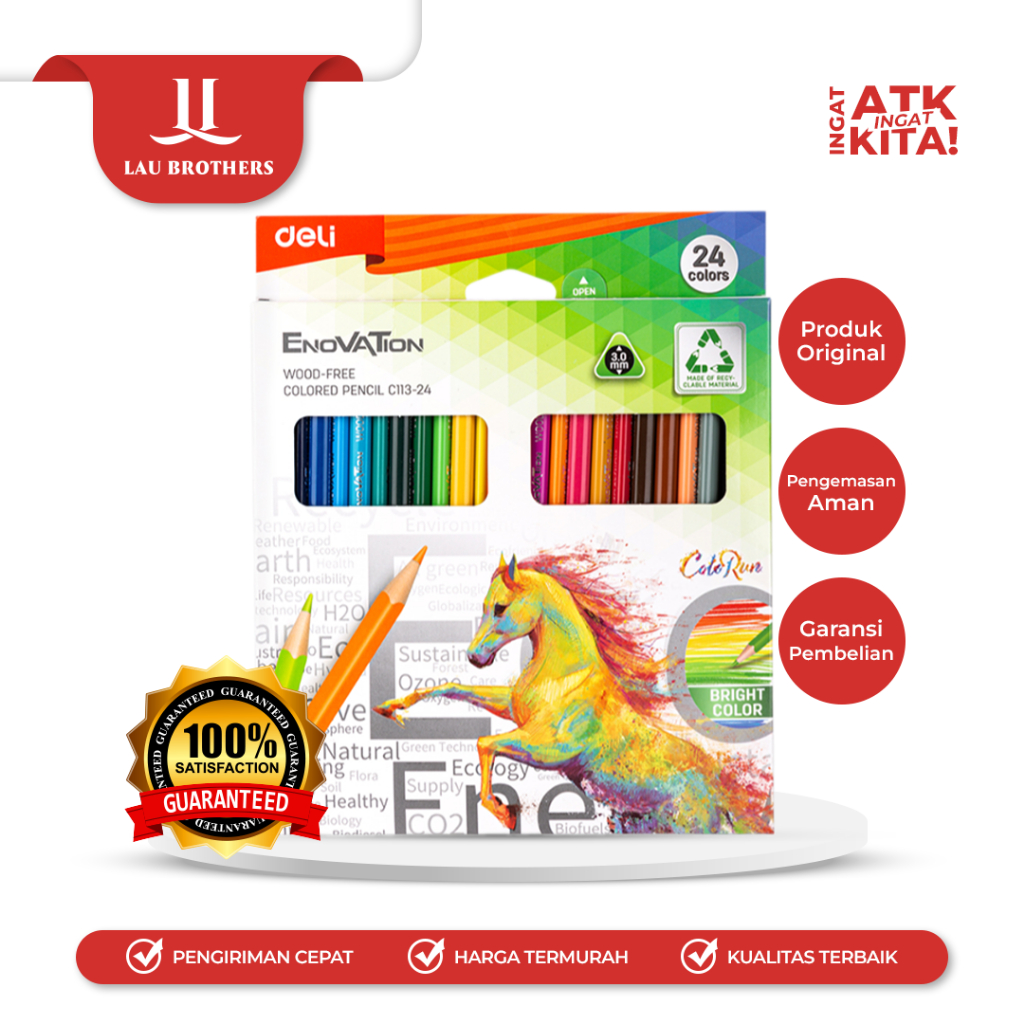 

DELI PENSIL WARNA/ COLORED PENCIL WOOD-FREE 24 (ASSORTED COLOR) EC113-24 (1SET)