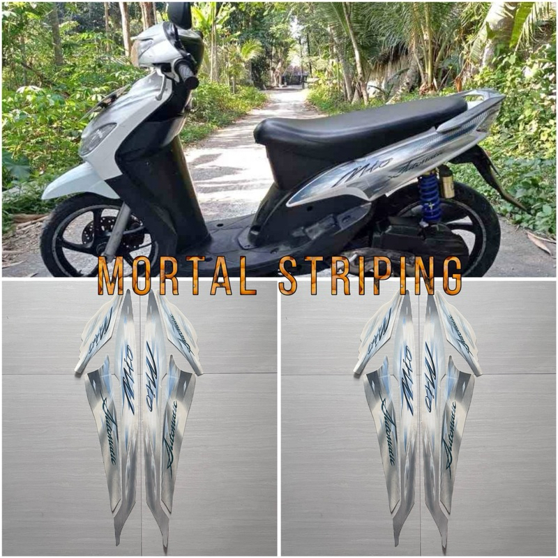 STIKER STRIPING LES LIS BODI MOTOR YAMAHA MIO SMILE TAHUN 2009 WARNA PUTIH