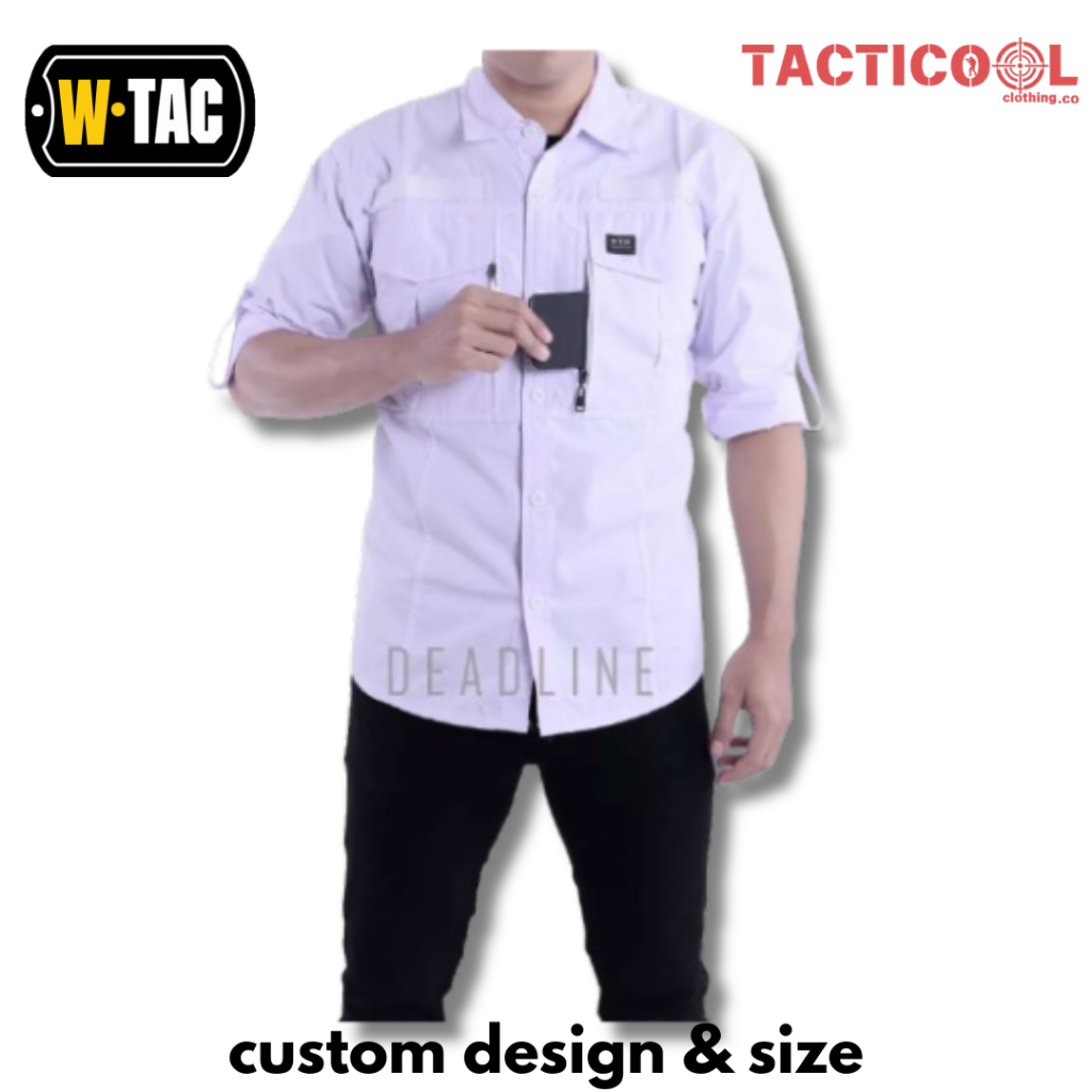 Kemeja Pria Tactical Lengan Panjang W-TAC Putih Baju Tactical Outdoor Pria Seragam Kantor Reskrim