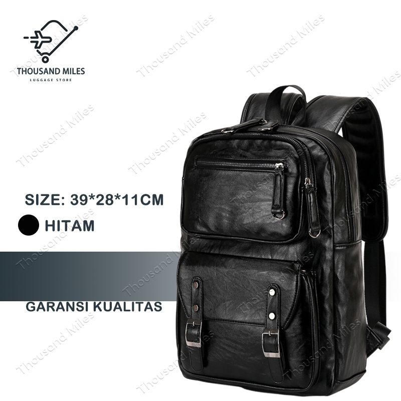 Thousand Miles Tas ransel kulit PU, tas ransel pria dan wanita, tas ransel kulit asli, tas ransel PU