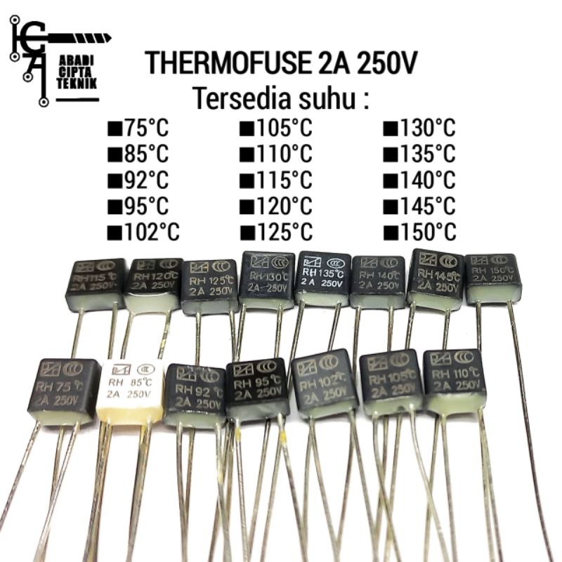 Thermofuse fuse sekring kipas angin 75C 85C 92C 95C 102C 105C 110C 115C 120C 125C 130C 135C 140C 145