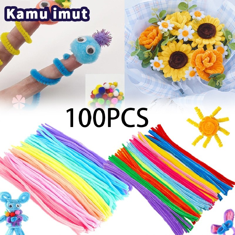 COD 100 Pcs/Pak Kawat Bulu Mercy/ Pipe Cleaner Bulu Mercy 30cm Batang Pelintir Warna Campuran Macaro