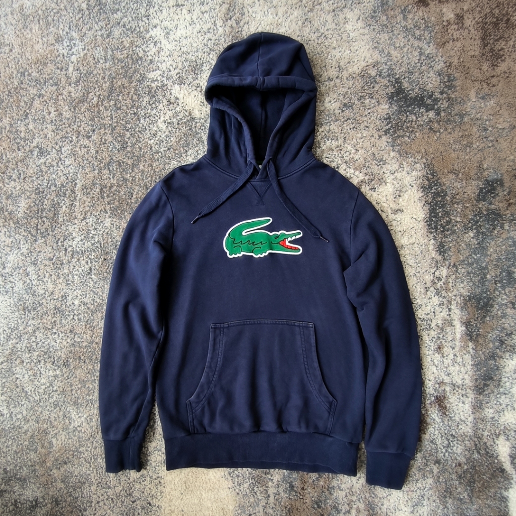 Hoodie Lacoste Navy Big Logo Secondbrand Thrift Mulus