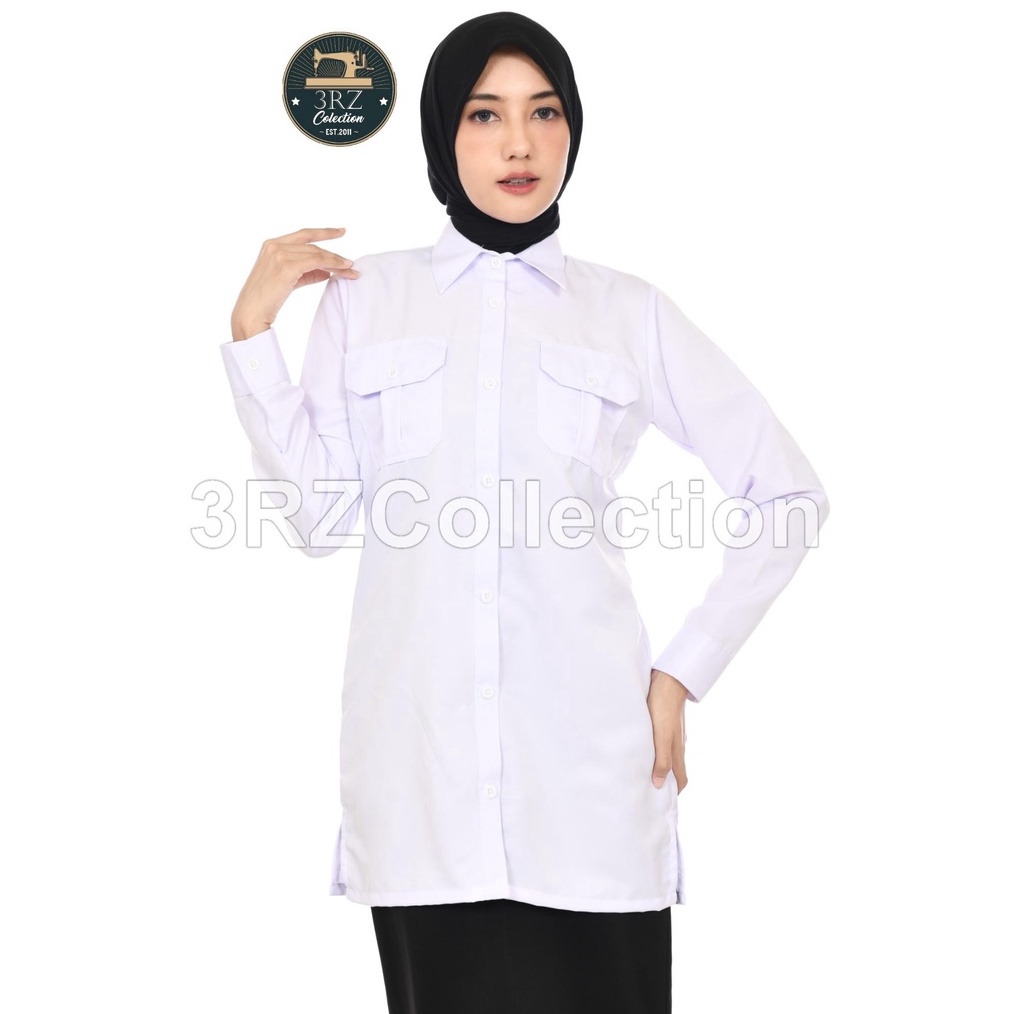 KEMEJA TUNIK PUTIH WANITA SERAGAM PDH PUTIH PNS WANITA BAJU DINAS PUTIH ATASAN TUNIK PUTIH TUNIK TER