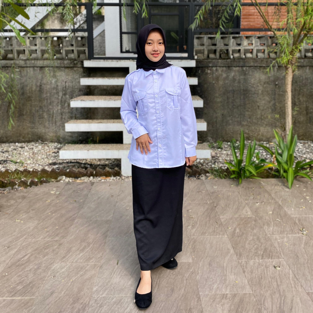 Baju Dinas Putih Wanita Atasan Putih PNS/ASN/GURU/PPL/PDH/PERAWAT/BIDAN Seragam Pemda Wanita Saku Da