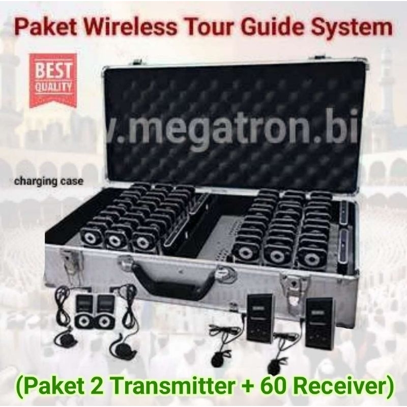 Paket Wireless Tour Guide System 2 Transmitter + 60 Receiver (dengan Charging Hardcase)
