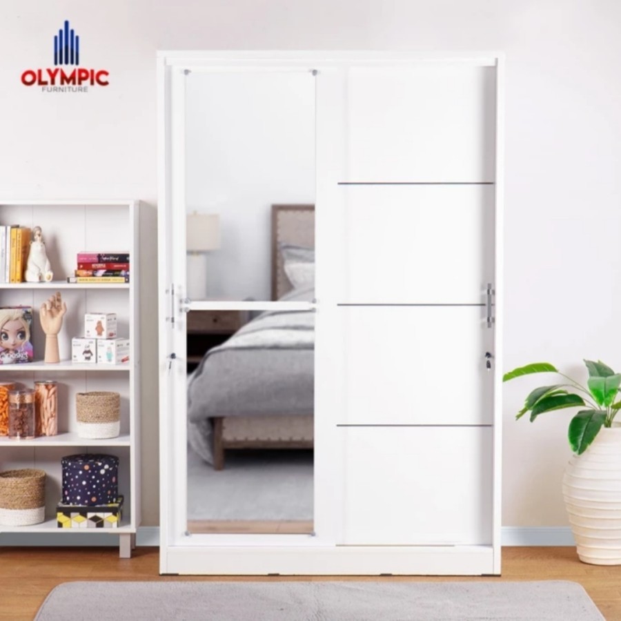 Lemari Baju Sliding Lemari Baju Pintu Geser Putih Cermin LSD CIRO