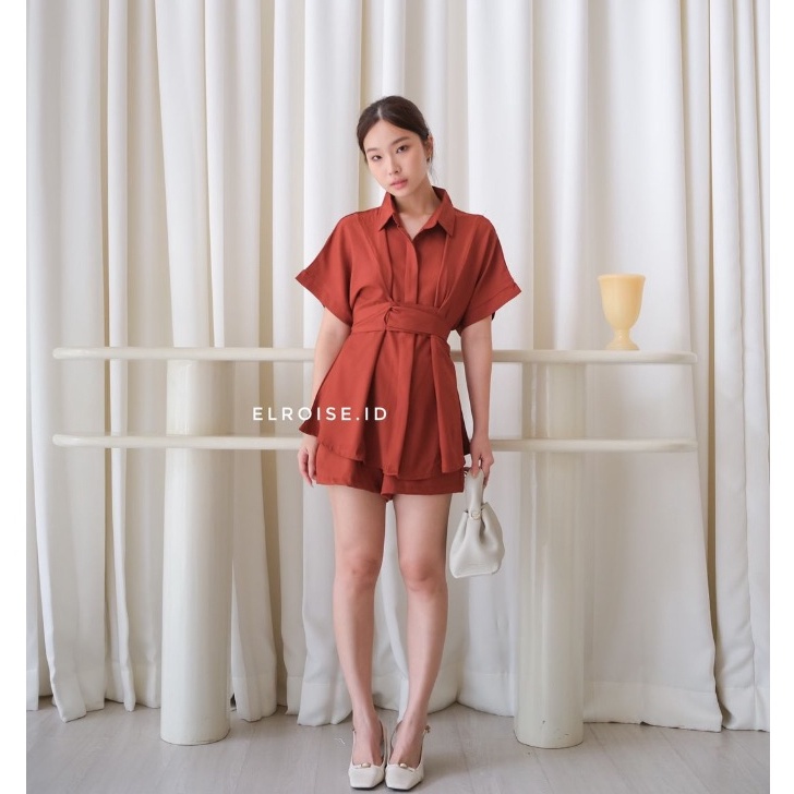 KODE P76H Bora One Set Atasan Celana Pendek  Setelan dan Tali Pinggang Korean Style