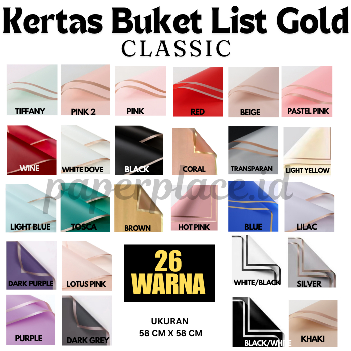 

[ TERMURAH ] KERTAS CELLOPHANE LIST GOLD BUKET BUNGA SNACK PAPER FRAME BOUQUET KADO TERMURAH