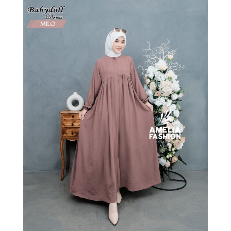 Dress Baby Doll Crinkle By Amelia/Gamis Wanita Terlaris/Gamis Crinkle Premium