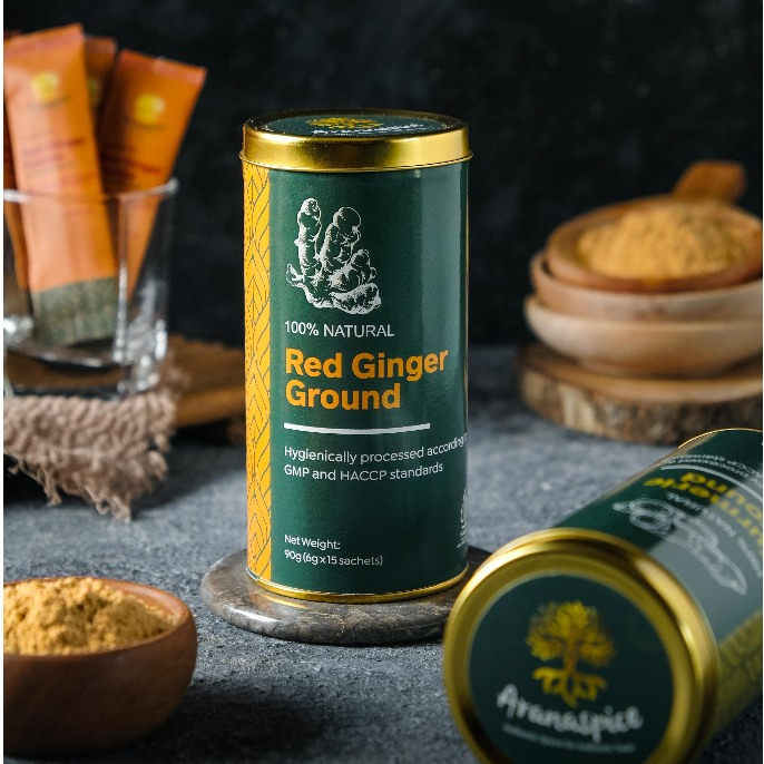 

Aranaspice Red Ginger Ground - Jahe Merah Bubuk Premium Quality (Sachets in a Can)