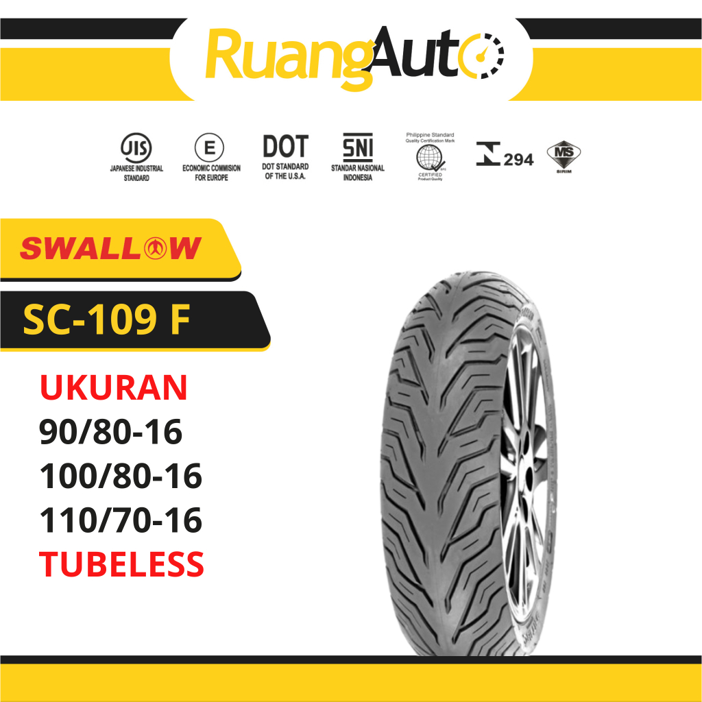 BAN LUAR SEPEDA MOTOR SWALLOW SC-109 F URBAN GRIP 90/80 100/80 110/70 RING 16 TUBELESS TUBLES