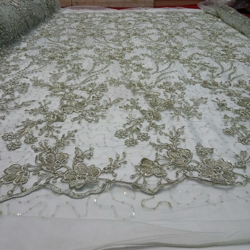 (COD)kain tulle 3D bordir full payet spenggel/bahan kebaya terbaru