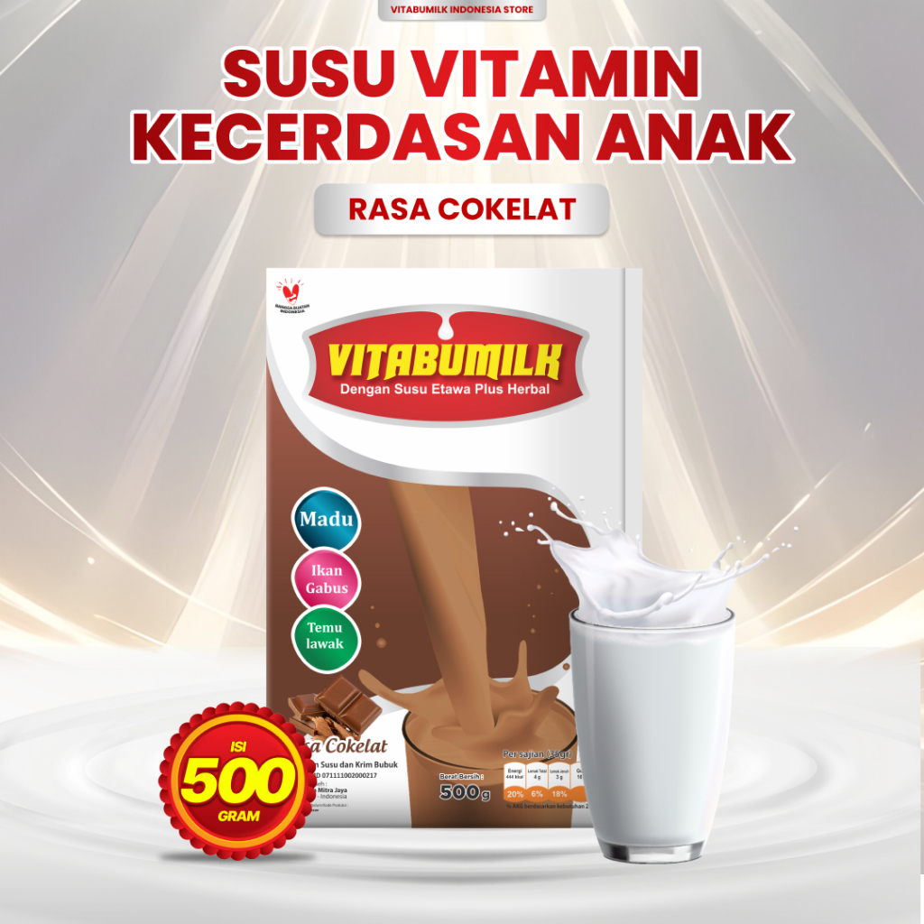 

VITABUMILK 500 gram | Rasa Cokelat - Susu Vitamin Otak dan Kecerdasan Anak | Susu Kambing Etawa Plus Herbal Madu Ikan Gabus dan Temulawak