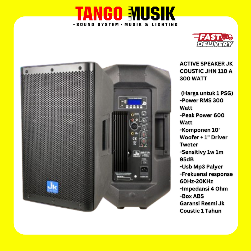 ACTIVE SPEAKER 10 INCH JK COUSTIC JHN 110 A 300 WATT ORIGINAL (HARGA PER PSG) Jk Coustic JHN-110A 10