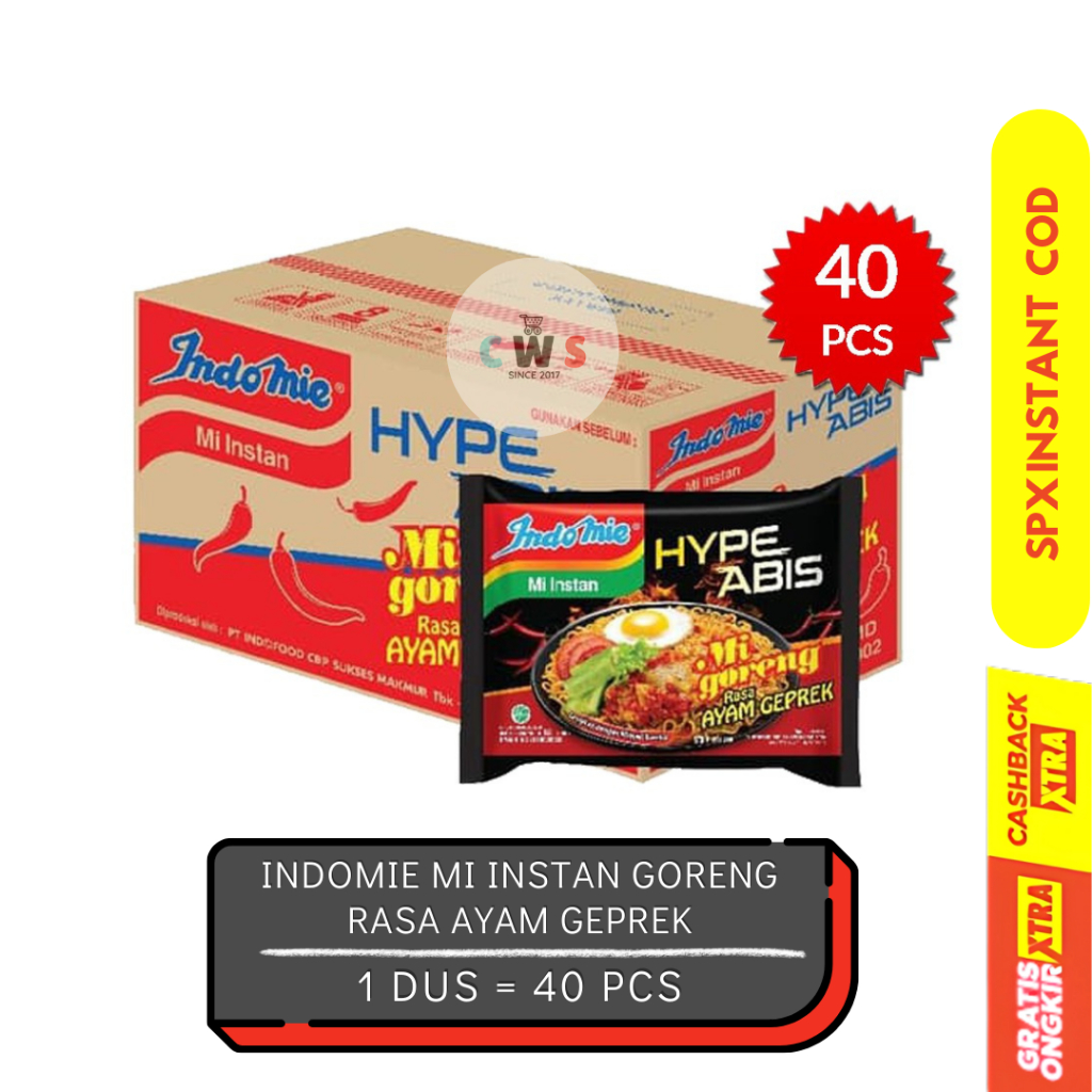

INDOMIE MI GORENG AYAM GEPREK HYPE ABIS Instan - 85 gr / 40 Pcs / 1 Dus