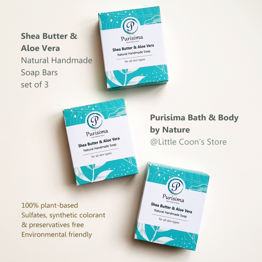 Paket isi 3 Purisima Shea Butter Aloe Vera Handmade Soap Bar Sabun Mandi Natural Minyak Zaitun & Lid
