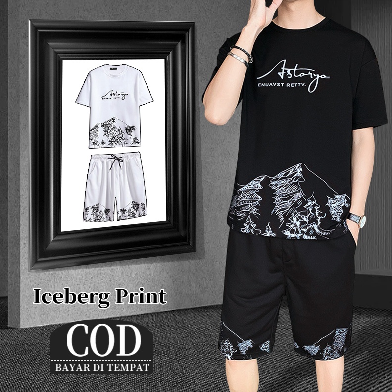 KODE G44D Baju 1 Set Korea Pria Baju Satu Set Pria Setelan Pria Pakaian Olahraga Kasual Kaos Round N