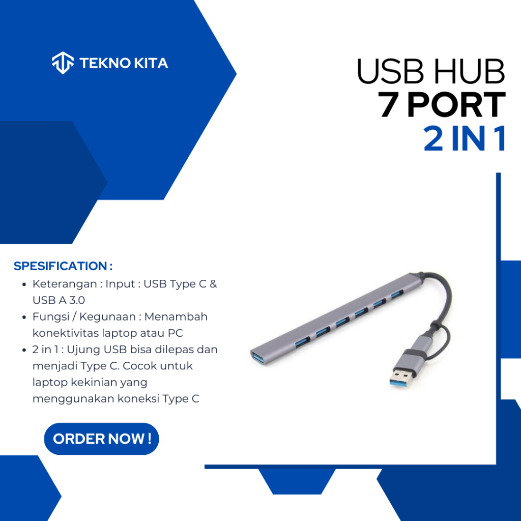 USB Hub 7 Port 3.0 2 In 1 - USB Hub Type C 7 Colokan - USB Hub 3.0 Murah