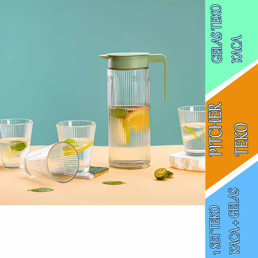 Set Gelas Teko Kaca - Pitcher Teko - 1 Set Teko + Gelas - Isi Teko 5 Gelas