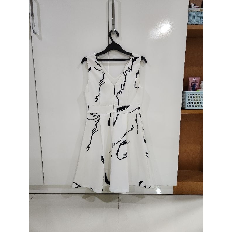 Preloved terusan wanita dress second batik pesta formal hijau putih