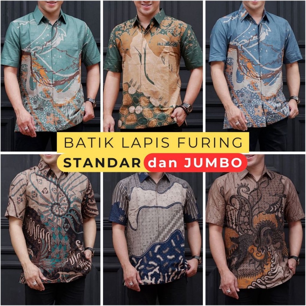 KODE B5B Kemeja Batik Pria Lengan PENDEK Lapis FURING Standar JUMBO Big Size XXXL 4XL Katun Batik Am