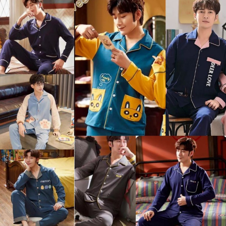 KODE D15D SETELAN SETCEL BAJU PIYAMA SET BAJU TIDUR PRIA DEWASA PP PANJANG KATUN IMPORT PREMIUM TEBA