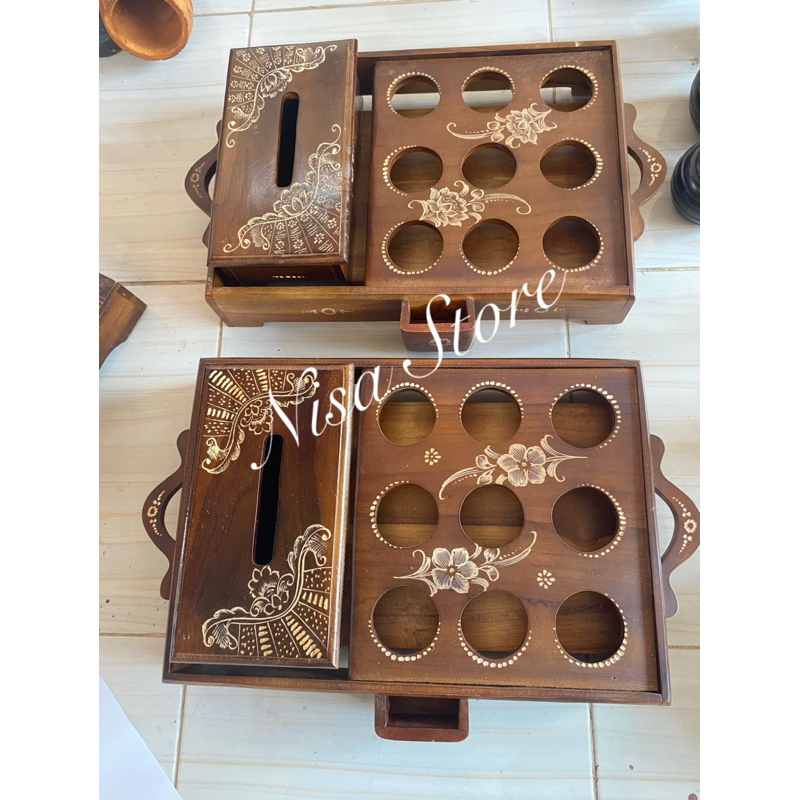 TEMPAT AQUA + TEMPAT TISU KAYU JATI/TEMPAT AQUA KAYU JATI/TEMPAT TISU KAYU JATI