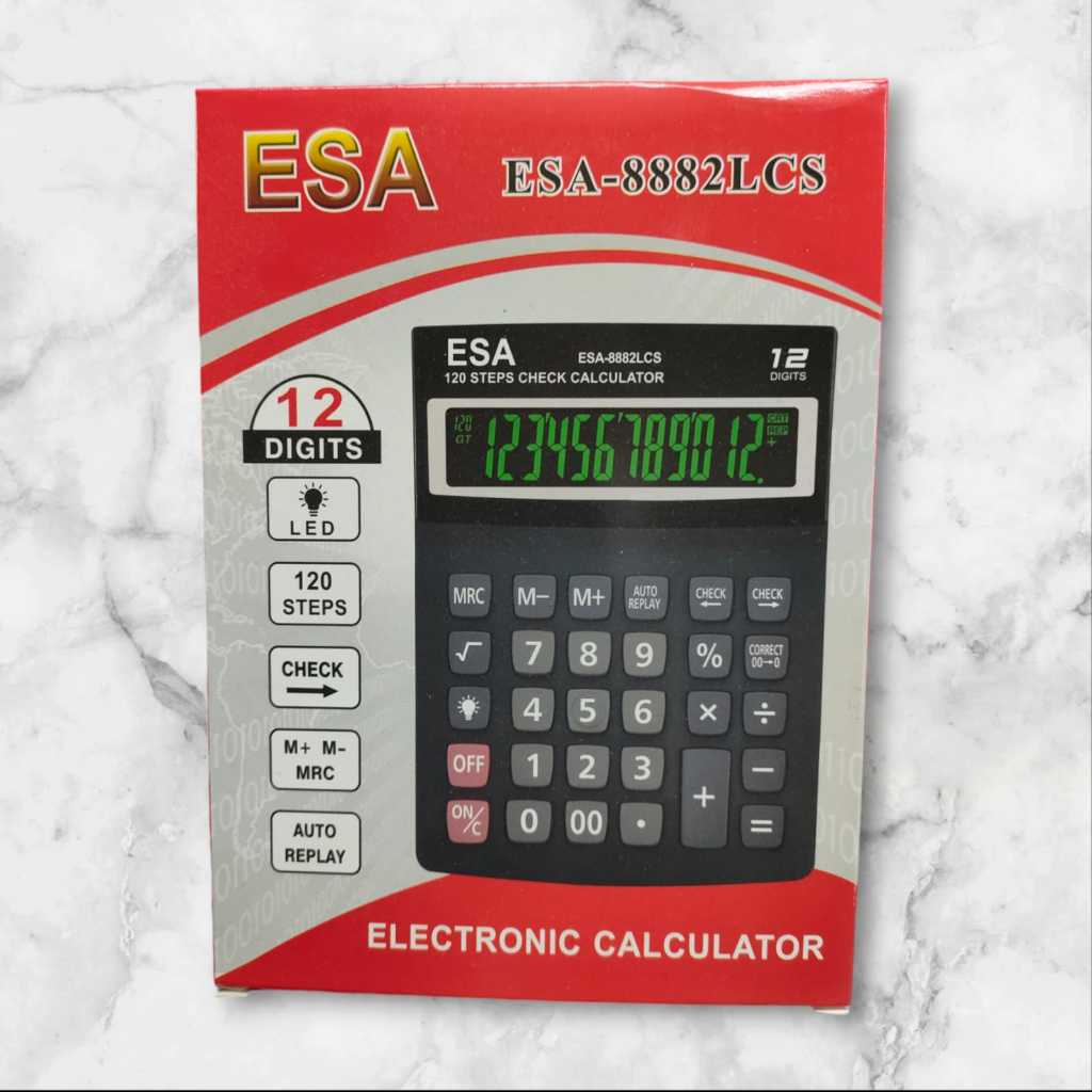 

Kalkulator Dagang ESA 8882LCS Layar LED 12 Digit / Calculator 120 STEP CEK CORRECT