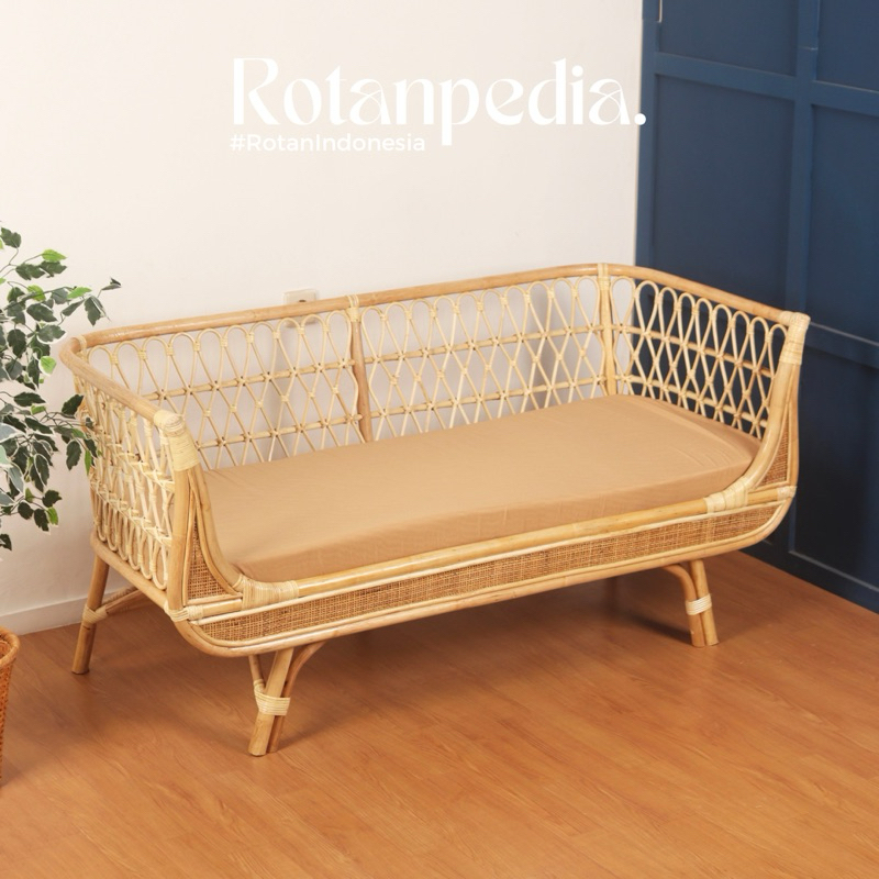 Sofa Banch Rotan Minimalis 3 Seater / Sofa Tamu Panjang Rotan / Kursi Sofa Sandaran Rotan / Sofa