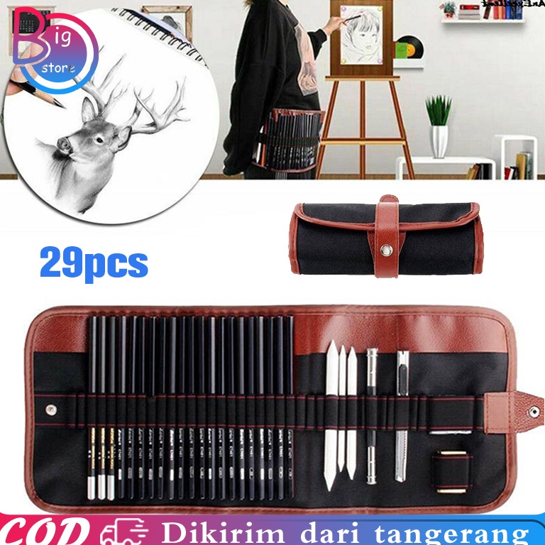 

ART X4W4 Set 29pcs Sketch Pencil Set Pensil Gambar Sketsa Drawing Pencil Set Dengan Pouch Serut