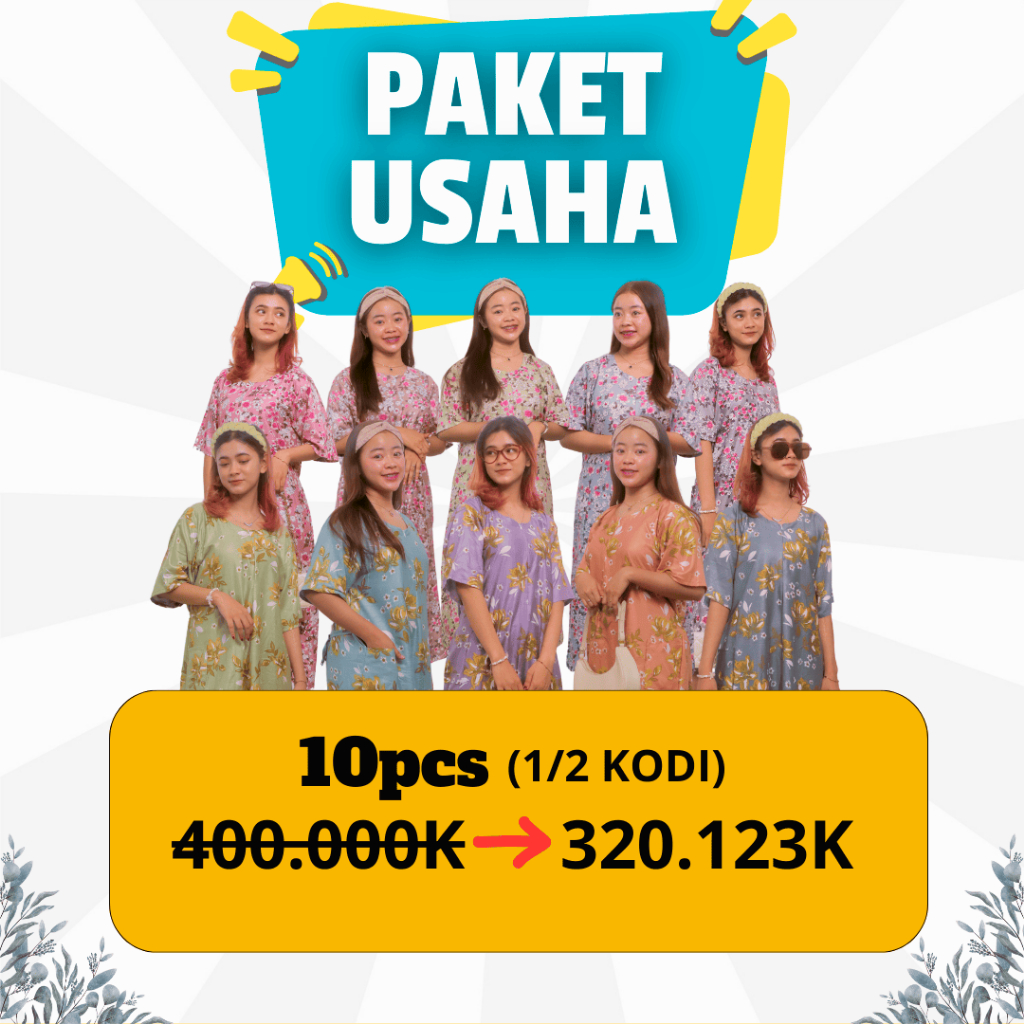 PAKET USAHA Daster 10pcs 1/2 Kodi Kain Rayon Premium Motif Bunga Sakura & Bunga Lotus Busui Kantong