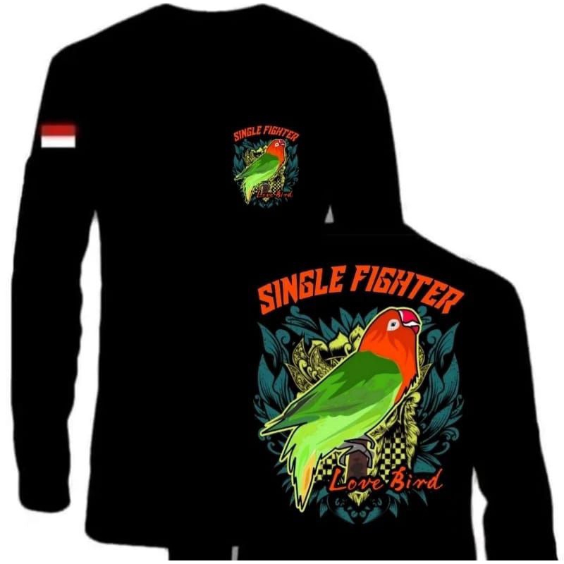 KAOS SINGLE FIGHTER LOVEBIRD LENGAN PANJANG CORAK OREN BALI