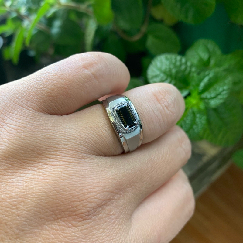 Cincin Batu Natural Canary Tourmaline Ring Monel Doff Handmade Elegan Minimalis Size 6,5