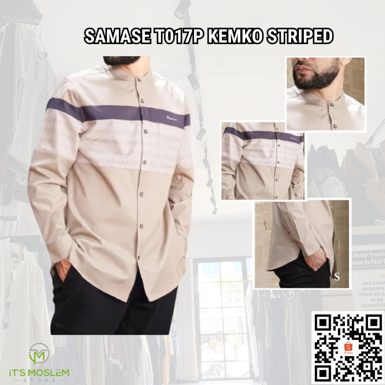 SAMASE Kemko Kemeja Koko Stripe Salur Lengan Panjang T017P Catton Poplin