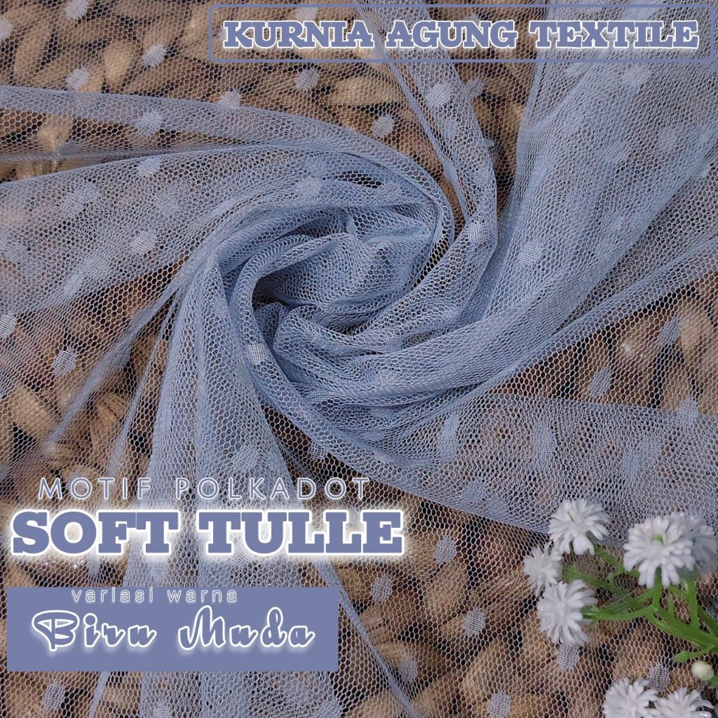 Kain Tile Dot Motif Bintik Soft Tulle Premium Bahan Gamis Anak Mewah warna BIRU MUDA